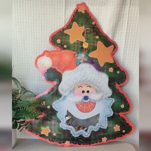 Vintage Festive Cardboard Cut Out X-masTree Wall Hanging with Santa Design (2)